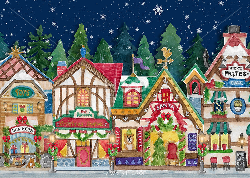 Christmas Village Mountain Backdrop with Santa's Workshop