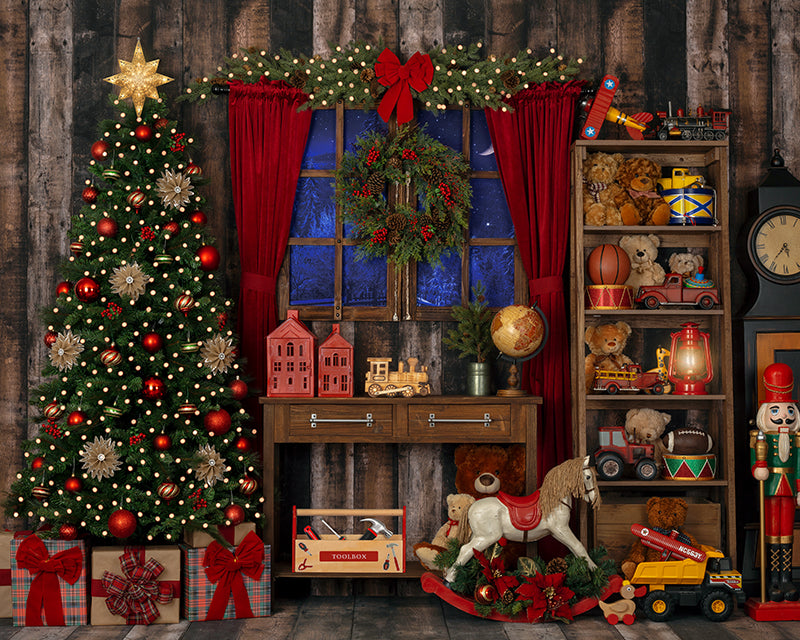 Santa Workshop Backdrop for Photography. Santa Claus Photo Backdrops