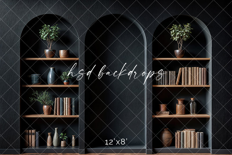 Arched Black Bookshelf Wall (sweep options)