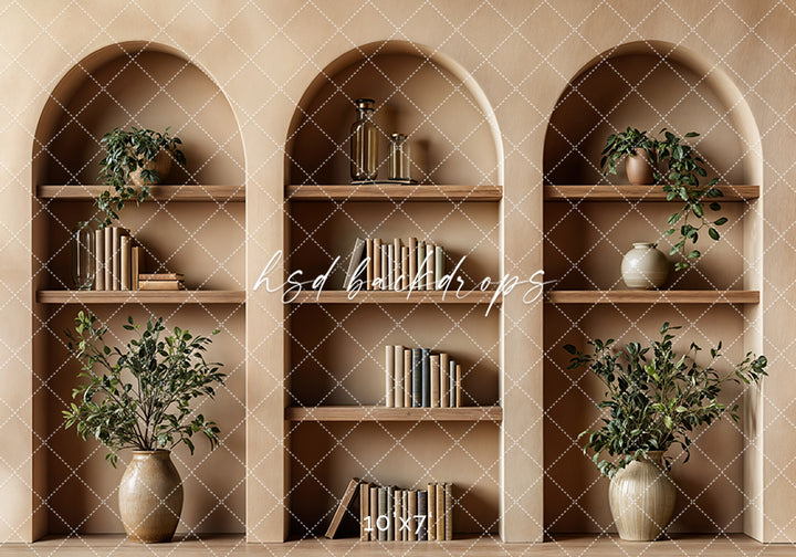 Arched Tan Bookcase (sweep options)