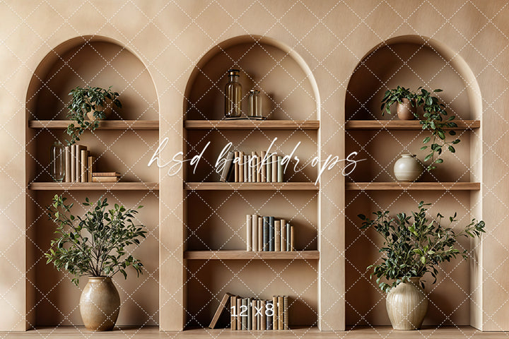 Arched Tan Bookcase (sweep options)