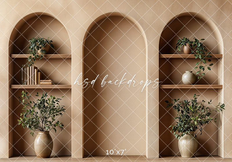 Arched Tan Bookshelf Wall (sweep options)