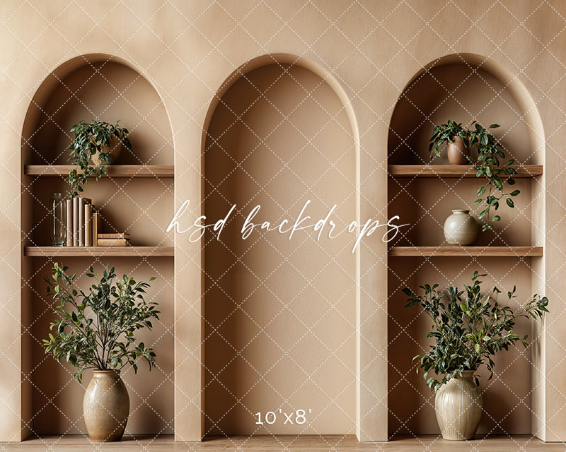 Arched Tan Bookshelf Wall (sweep options)