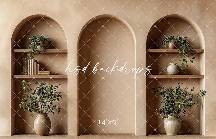 Arched Tan Bookshelf Wall (sweep options)