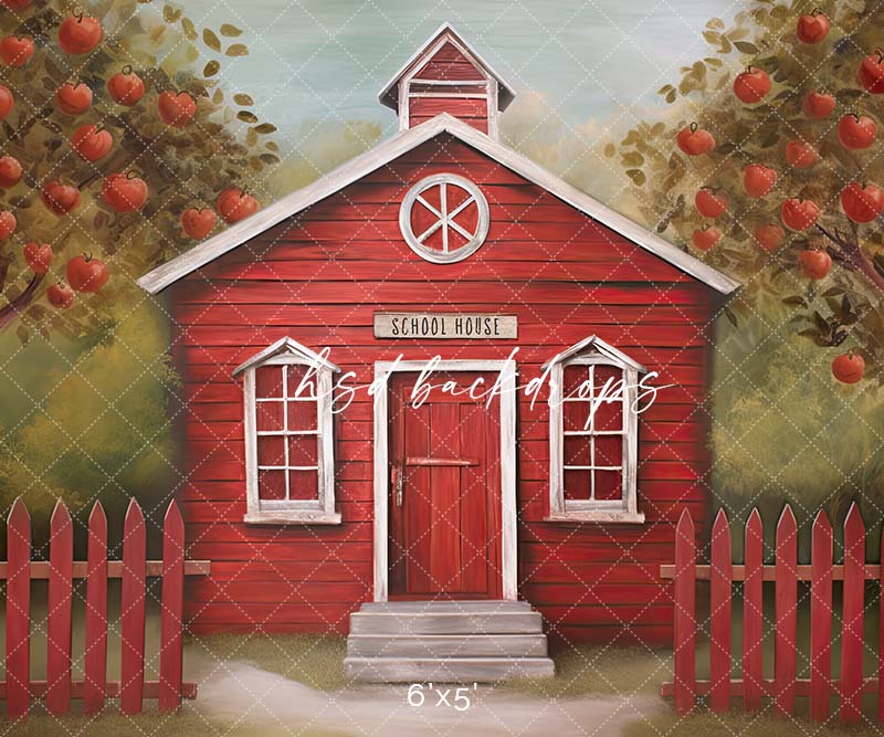 Vintage Red School House Back to School Backdrop for Photography