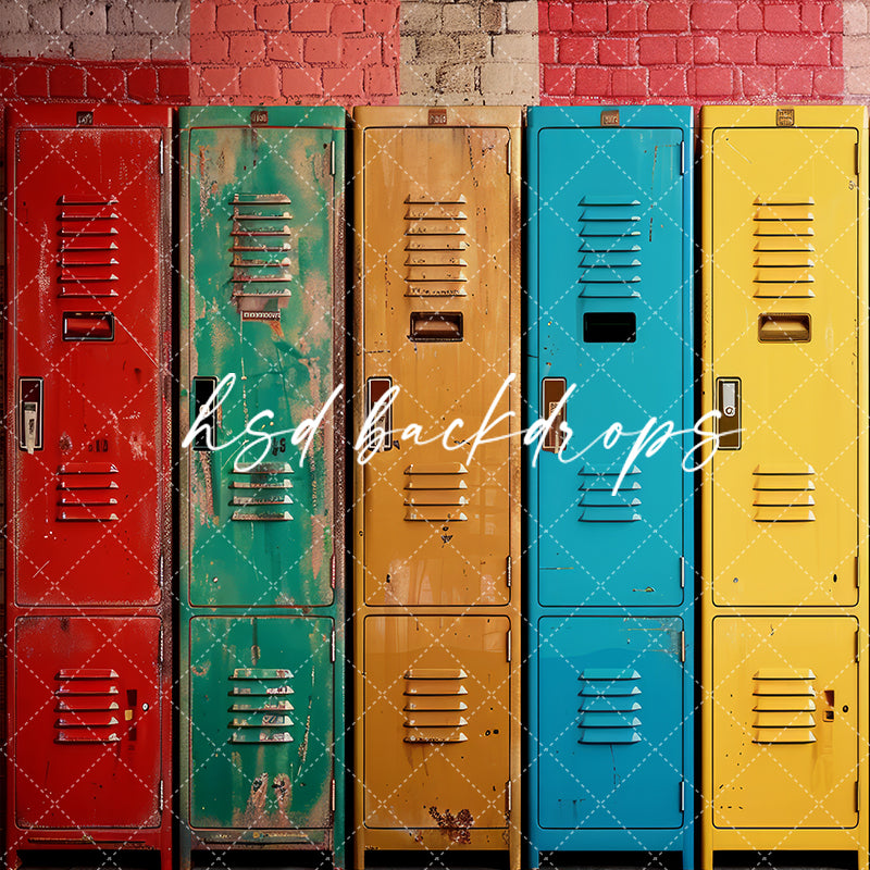 Colorful Vintage School Lockers Back to School Photo Backdrop 