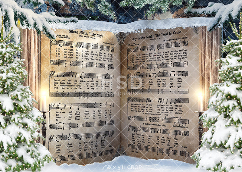 Christmas Carol Photo Backdrop with Winter Forest Scene