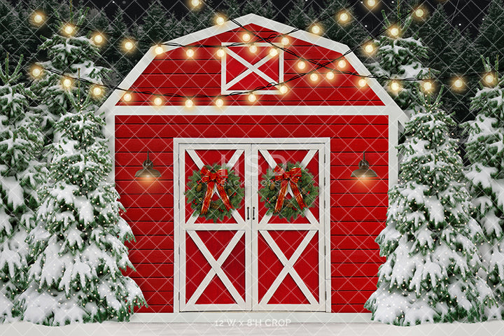 Red Christmas Barn - HSD Photography Backdrops 