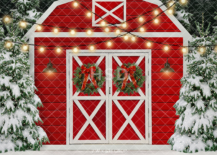 Red Christmas Barn - HSD Photography Backdrops 