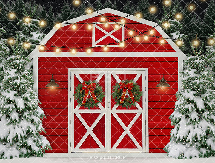 Red Christmas Barn - HSD Photography Backdrops 