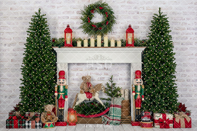 Merry & Bright Christmas Fireplace - HSD Photography Backdrops 