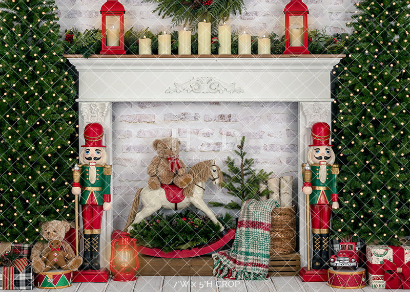 Merry & Bright Christmas Fireplace - HSD Photography Backdrops 