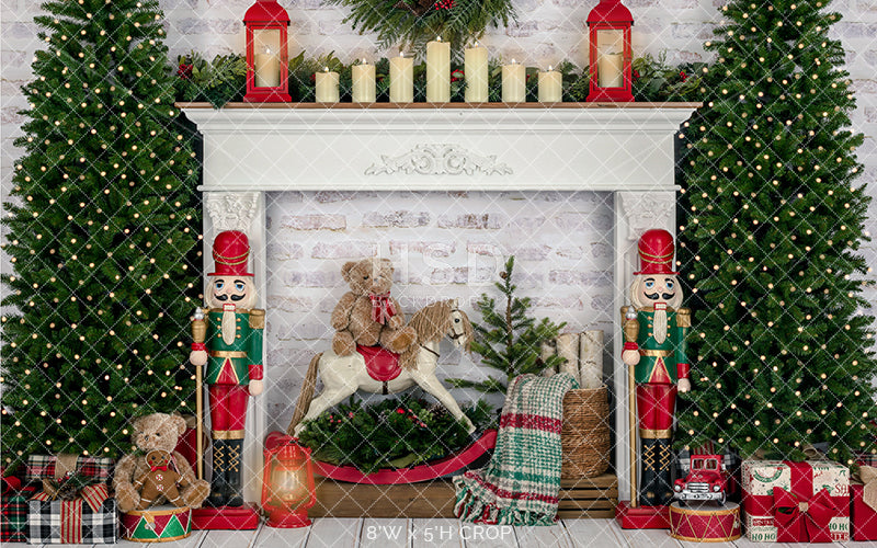 Merry & Bright Christmas Fireplace - HSD Photography Backdrops 