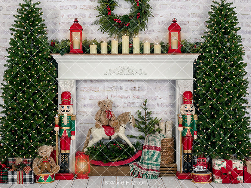 Merry & Bright Christmas Fireplace - HSD Photography Backdrops 