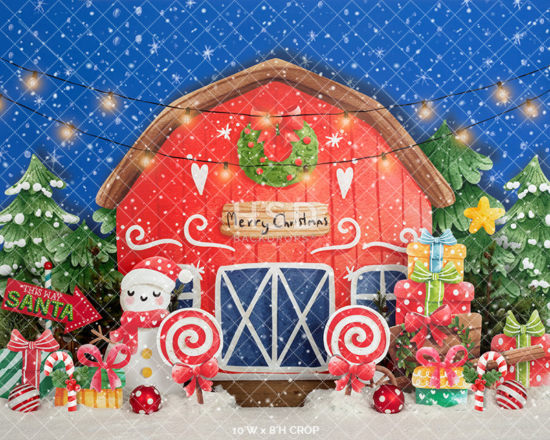 Colorful Tree Farm Barn (snow) - HSD Photography Backdrops 