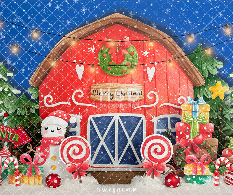 Colorful Tree Farm Barn (snow) - HSD Photography Backdrops 