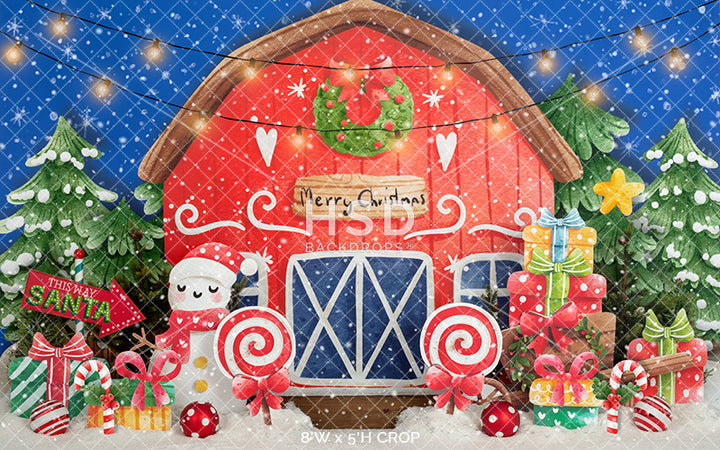 Colorful Tree Farm Barn (snow) - HSD Photography Backdrops 