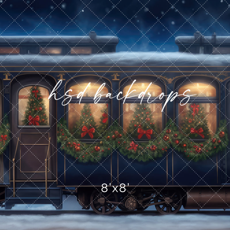 christmas window scene with train
