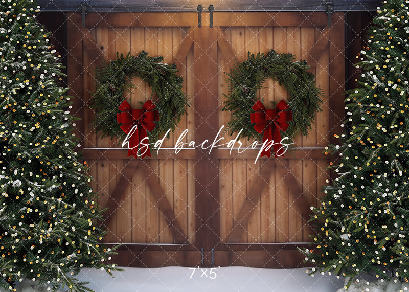 Christmas Tree Farm Barn Doors (lights) - HSD Photography Backdrops 