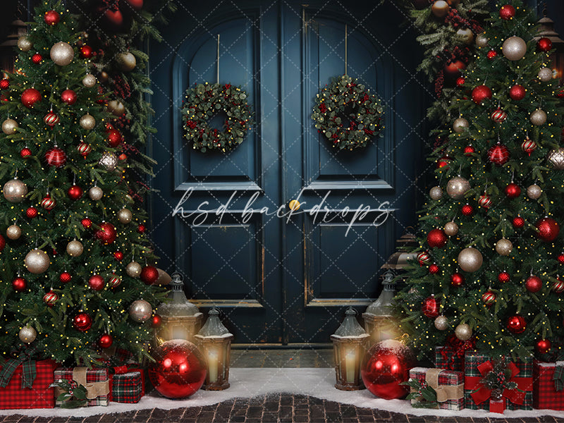 Large Festive Door Christmas Backdrop for Photography