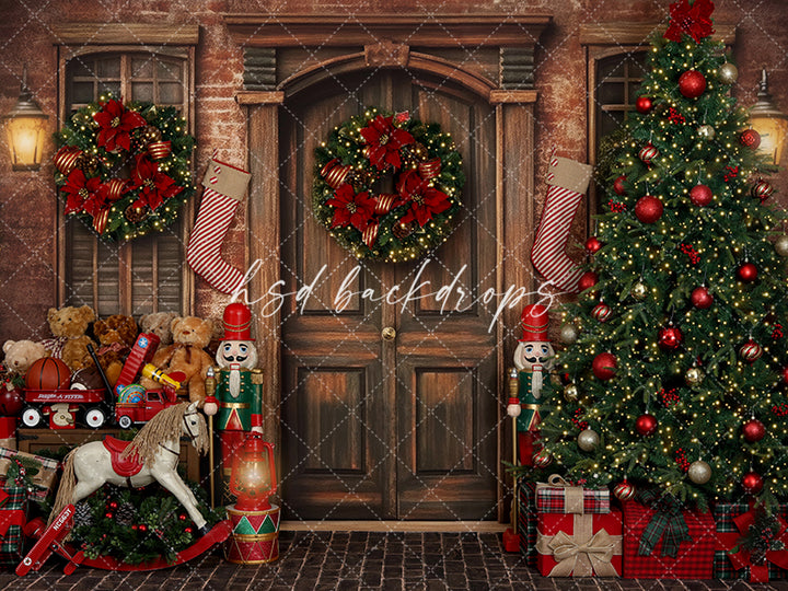 Vintage Christmas Room Backdrop | Santa's Workshop Photo Background