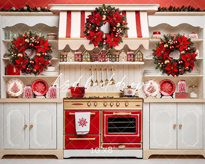 Red & White Christmas Kitchen - HSD Photography Backdrops 