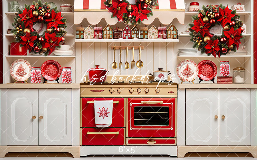 Red & White Christmas Kitchen - HSD Photography Backdrops 