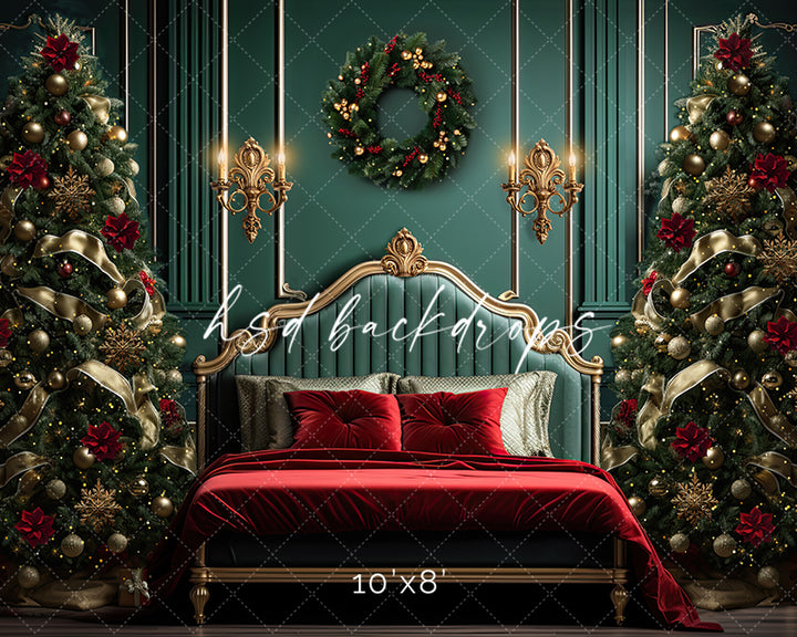 Elegant Emerald Christmas Room - HSD Photography Backdrops 