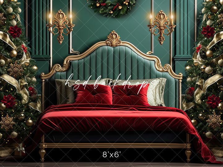 Elegant Emerald Christmas Room - HSD Photography Backdrops 