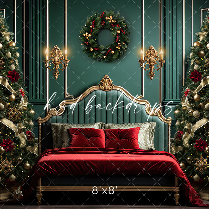 Elegant Emerald Christmas Room - HSD Photography Backdrops 