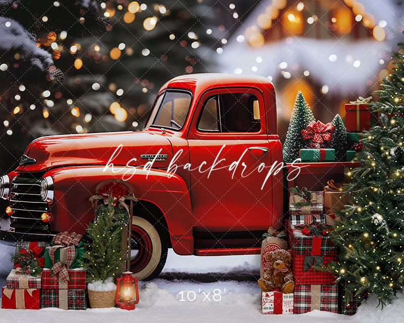 Vintage Red Christmas Truck - HSD Photography Backdrops 