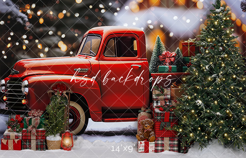 Vintage Red Christmas Truck - HSD Photography Backdrops 