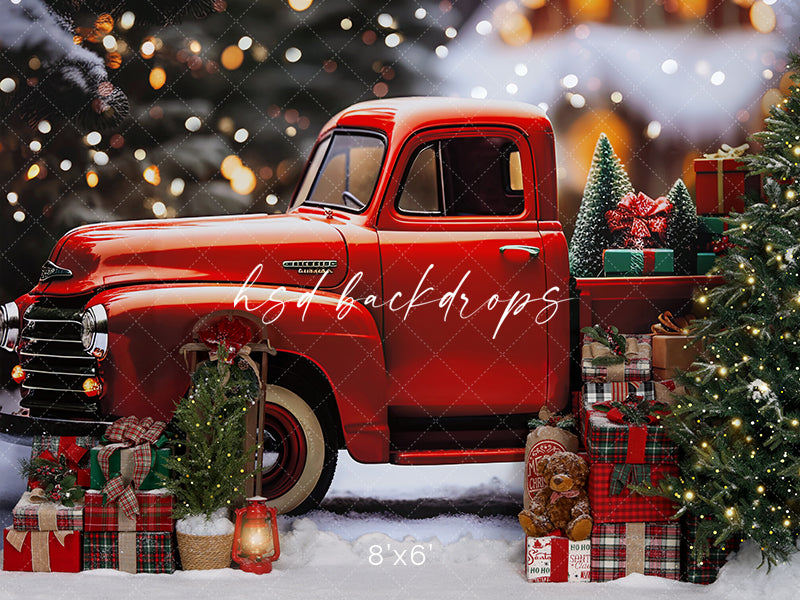 Vintage Red Christmas Truck - HSD Photography Backdrops 