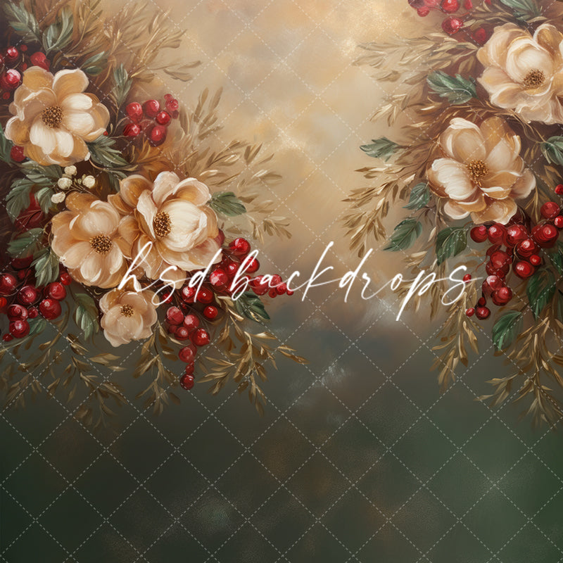 Fine Art Floral Christmas Photo Backdrop and Floor Combination 