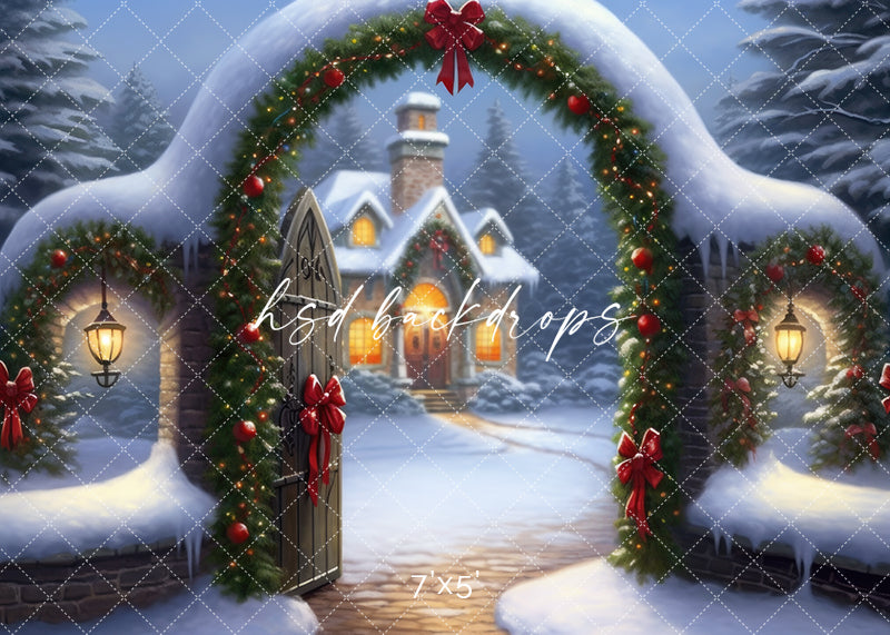 Christmas Cottage Entrance - HSD Photography Backdrops 