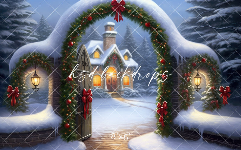 Christmas Cottage Entrance - HSD Photography Backdrops 