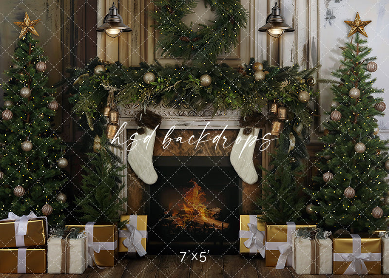 Shabby Chic Christmas Fireplace - HSD Photography Backdrops 