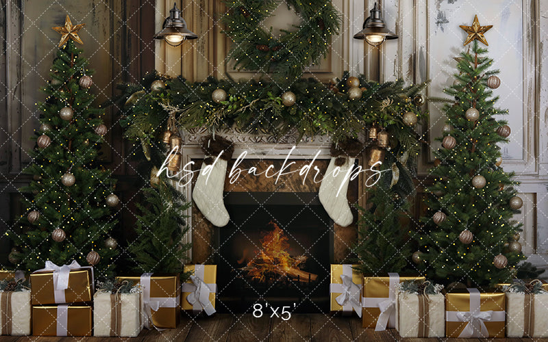 Shabby Chic Christmas Fireplace - HSD Photography Backdrops 