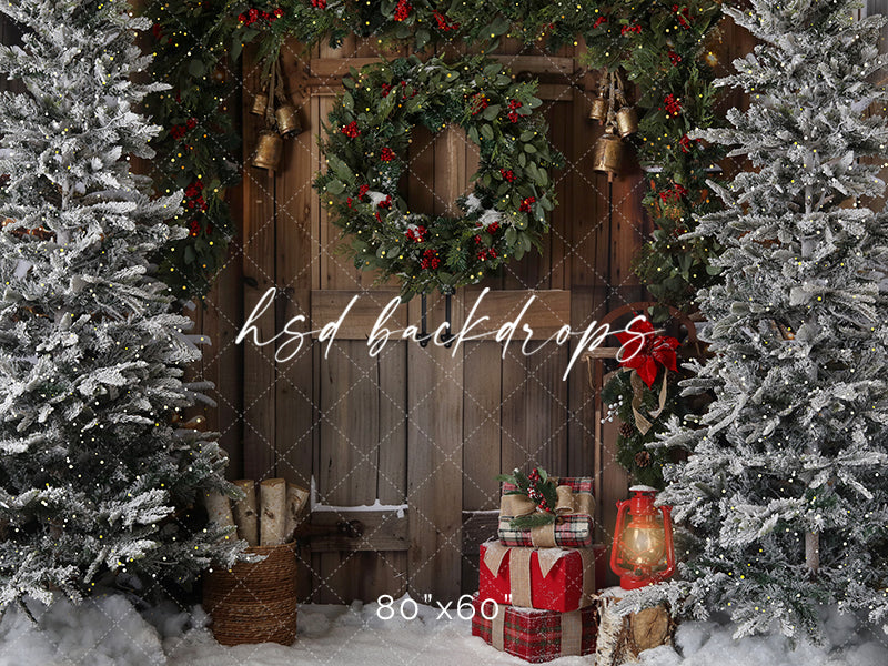 Rustic Winter Door Photo Backdrop 