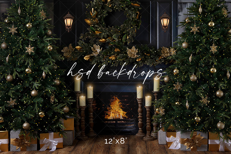 Antique Black Christmas Fireplace - HSD Photography Backdrops 