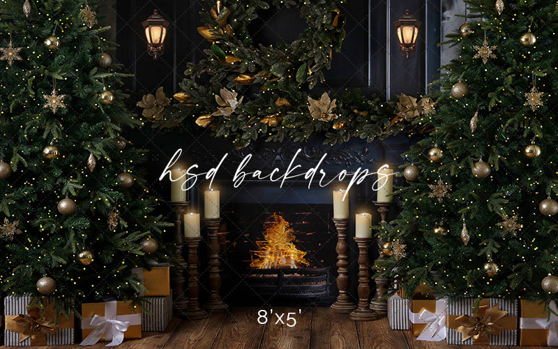 Antique Black Christmas Fireplace - HSD Photography Backdrops 