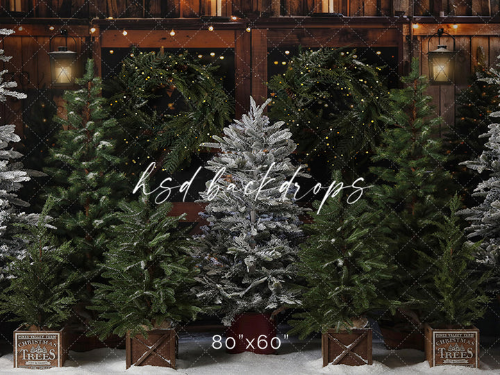 Rustic Christmas Tree Farm Photography Backdrop 