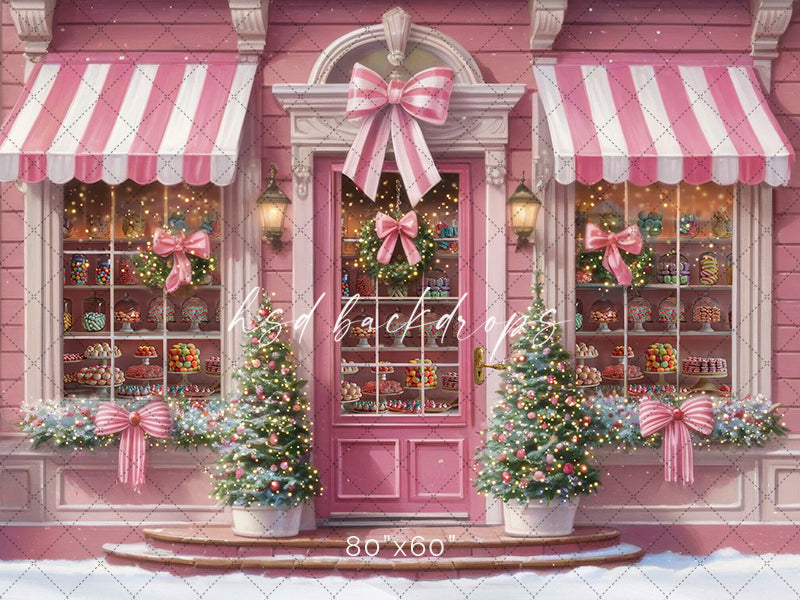 Pink Christmas Boutique Gift Shop Photo Backdrop 