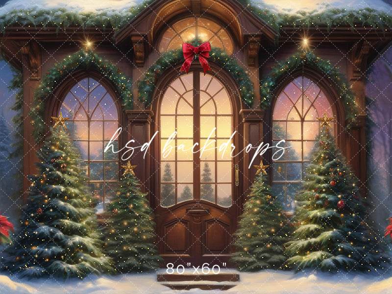 Arched Christmas Windows Photo Backdrop 