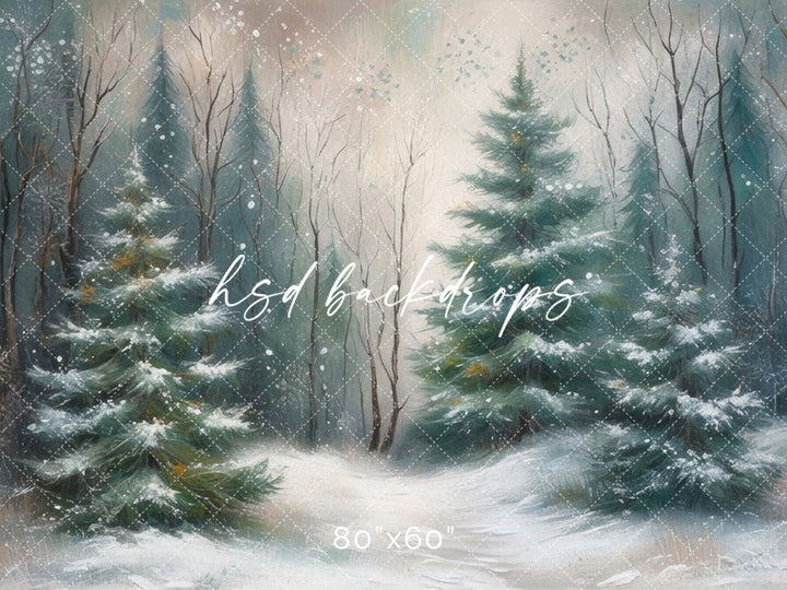 Winter Woodland Pine Photo Backdrop 