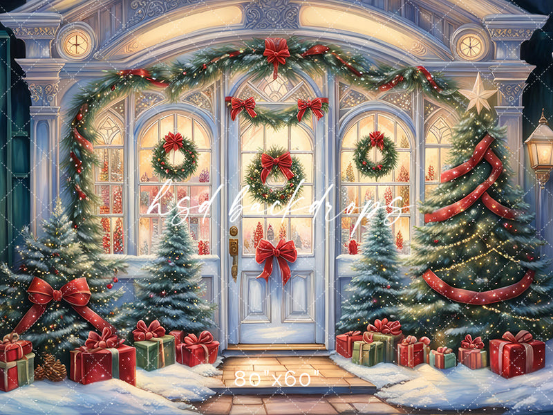 Lighted Christmas House Photo Backdrop 