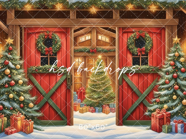 Cute Christmas Barn Photo Background for Photography