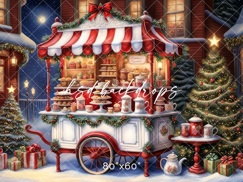 Christmas Hot Cocoa Cart Photography Background 