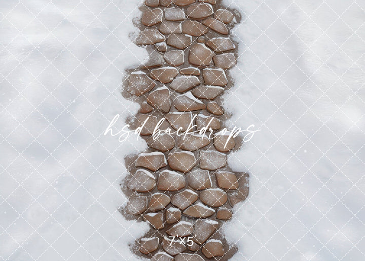 Snowy Gingerbread Stone Pathway Photography Backdrop Floor 