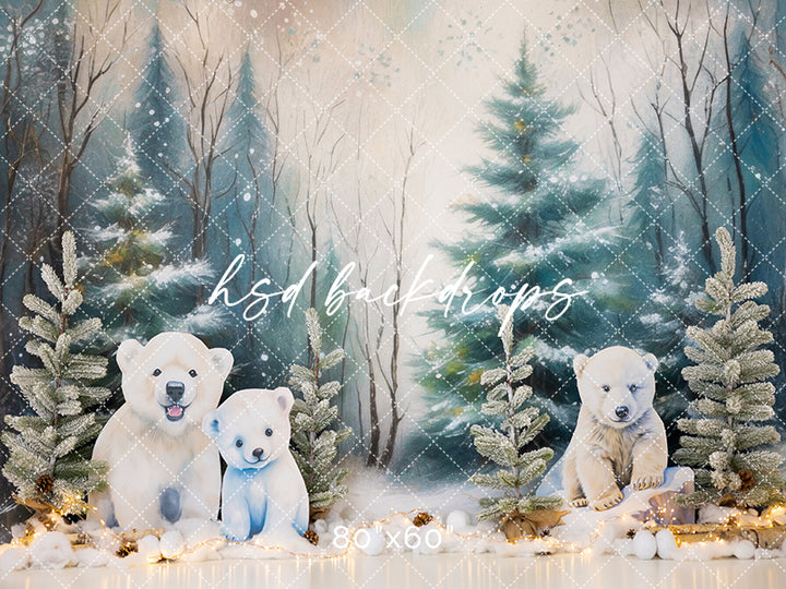 Polar Bear Winter Forest Backdrop for Pictures 